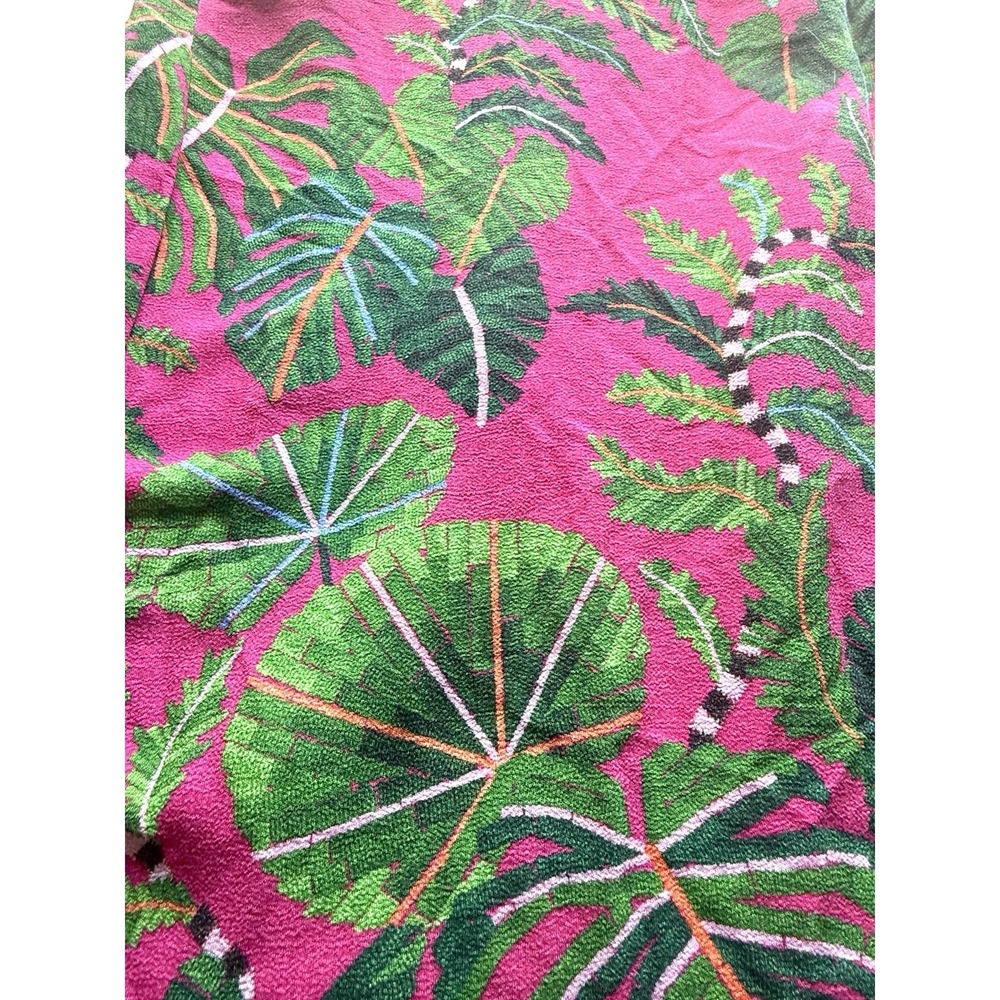 Farm Rio Leaves Pink Midi Dress XS Strappy Ruched Front Slit Tropical Print - Picture 13 of 16